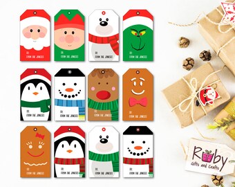 Personalized Christmas Tags with Christmas Characters, Printable Christmas Gift tags, Christmas Favors, School Christmas party.