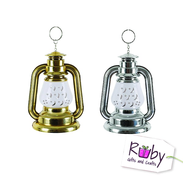 Ramadan lantern, Silver & Gold lantern, Led lantern with two light colors. Star and moon Ramadan lantern