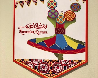 Ramadan Poster, Tanoura Dance, 11"X14" with a yellow tassel.
