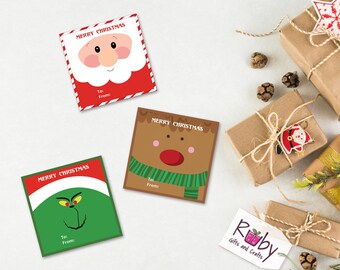 Christmas tags, instant download Christmas tags, Christmas favors, Santa tags, Reindeer tags, Grinch tags.