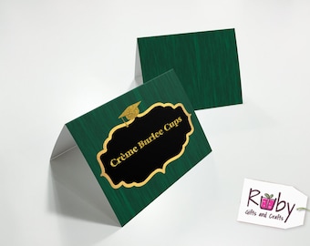 Personalized Food Place Cards For Graduation Party, Navy or Green with Gold, Free to Personalize, 2"X3.5".