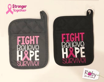 Breast cancer gift, Personalized breast cancer pot holder, Personalized cancer support gift. Support Pot holder gift