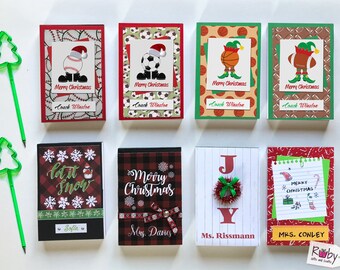 Personalized Christmas notebook gift, Teacher christmas gift, coworkers christmas gift, Coach Gift, with or without pen.