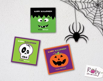 Halloween Square Tags, Halloween Favor Tag, Printable Halloween Tags, Personalized Halloween Tag, Halloween school party