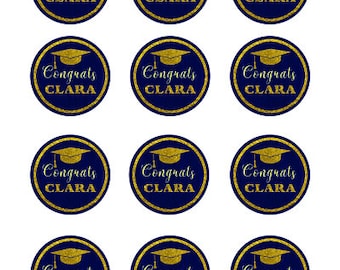 Personalized Graduation Party Tags, Navy or Green with Gold, 2" inch in diameter.
