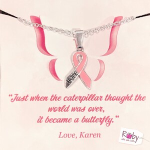 Pink Ribbon charm and Necklace, Breast Cancer Gift, Cancer awareness Necklace, Personalized Cancer Gift.