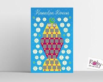 Skrapkalender för Ramadan, 28x43 cm i kartong, med skriftliga belöningar, med skriftliga goda gärningar eller utan (jag kan ändra belöningar).