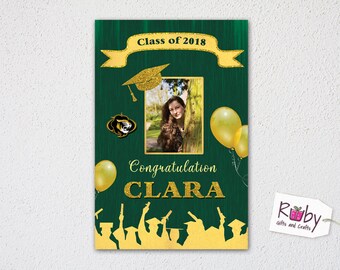 Graduation Party Personalized Backdrop, Green or navy and Gold, Class of 2018, Printable, Free to personalize.
