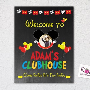 Printable Personalized Mickey Mouse Chalkboard Birthday Welcome sign with Photo, Mickey Mouse Birthday Poster, Mickey Mouse Clubhouse Party.