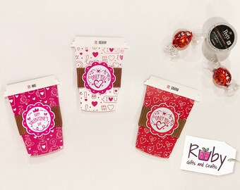 Personalized Valentine Coffee cup gift card holder, Valentine teacher Gift, Coworker Valentine Gift, Friends and Family Valentine gift.
