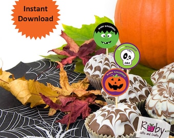 Instant Download Halloween Cupcake Toppers, Printable Halloween Tags, Halloween Party Tags.