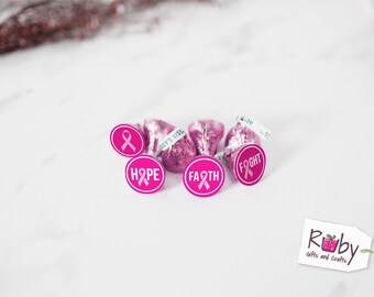 96 Breast cancer kisses chaocolate sticker, Cancer kisses chocolate labels, Breast cancer sticker, Breast cancer favor label