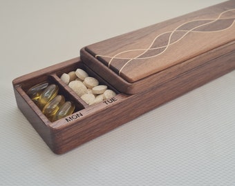 Large Wooden 7 Day pill box, Pill case, Pill organizer, Handmade Pill box, Gift for her, Gift for him