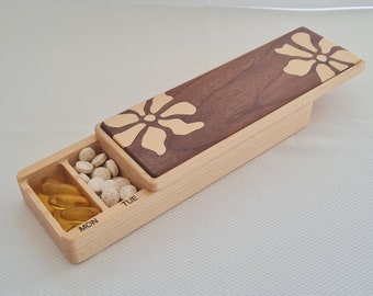 Large Wooden 7 Day pill box, Pill case, Pill organizer, Handmade Pill box, Gift for her, Gift for him