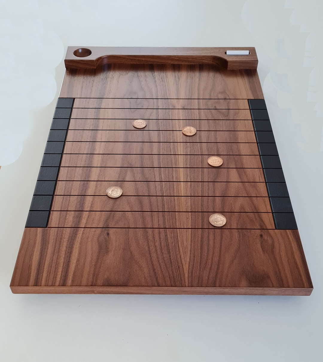 Shove Ha'penny Board With Halfpenny Coins and Chalk American Black