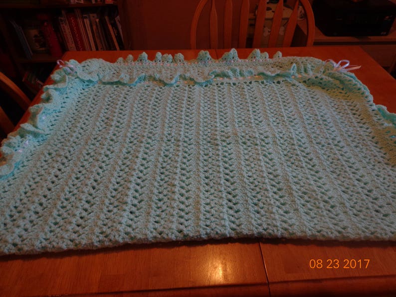 Pale Green and white baby afghan