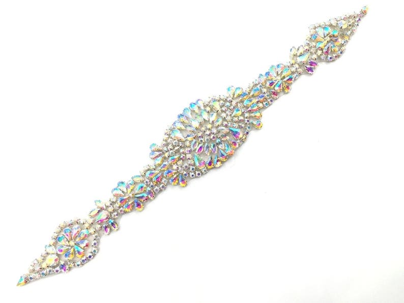 Two Colour Crystal Bridal Belt Wedding Dress Sash Belt Beaded Applique Patch