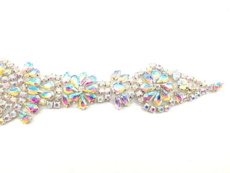 Two Colour Crystal Bridal Belt Wedding Dress Sash Belt Beaded Applique Patch
