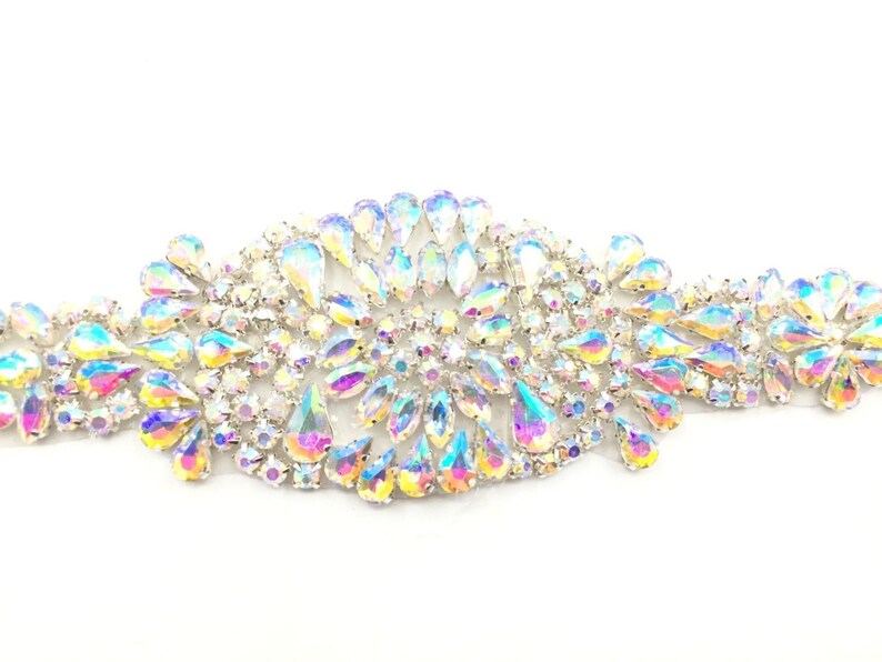 Two Colour Crystal Bridal Belt Wedding Dress Sash Belt Beaded Applique Patch