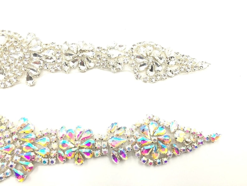 Two Colour Crystal Bridal Belt Wedding Dress Sash Belt Beaded Applique Patch