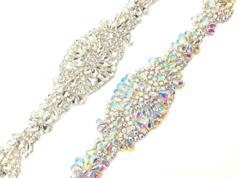 Two Colour Crystal Bridal Belt Wedding Dress Sash Belt Beaded Applique Patch
