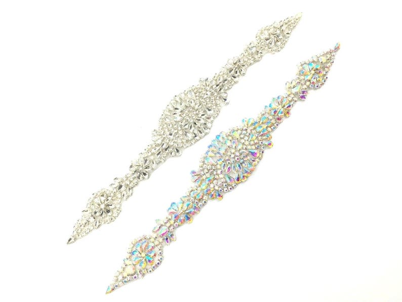 Two Colour Crystal Bridal Belt Wedding Dress Sash Belt Beaded Applique Patch
