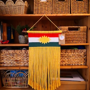 Kurdische Flagge Makramee Pixel Art Wandbehang Tapisserie
