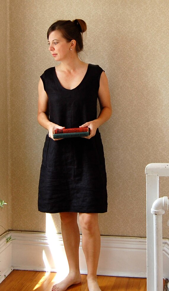 black linen shift dress