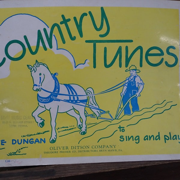 Vintage Country Tunes to sing and play Book by Olive Dungan, Published by Oliver Ditson Co., Vintage Piano Ephemera, Vintage Music Book
