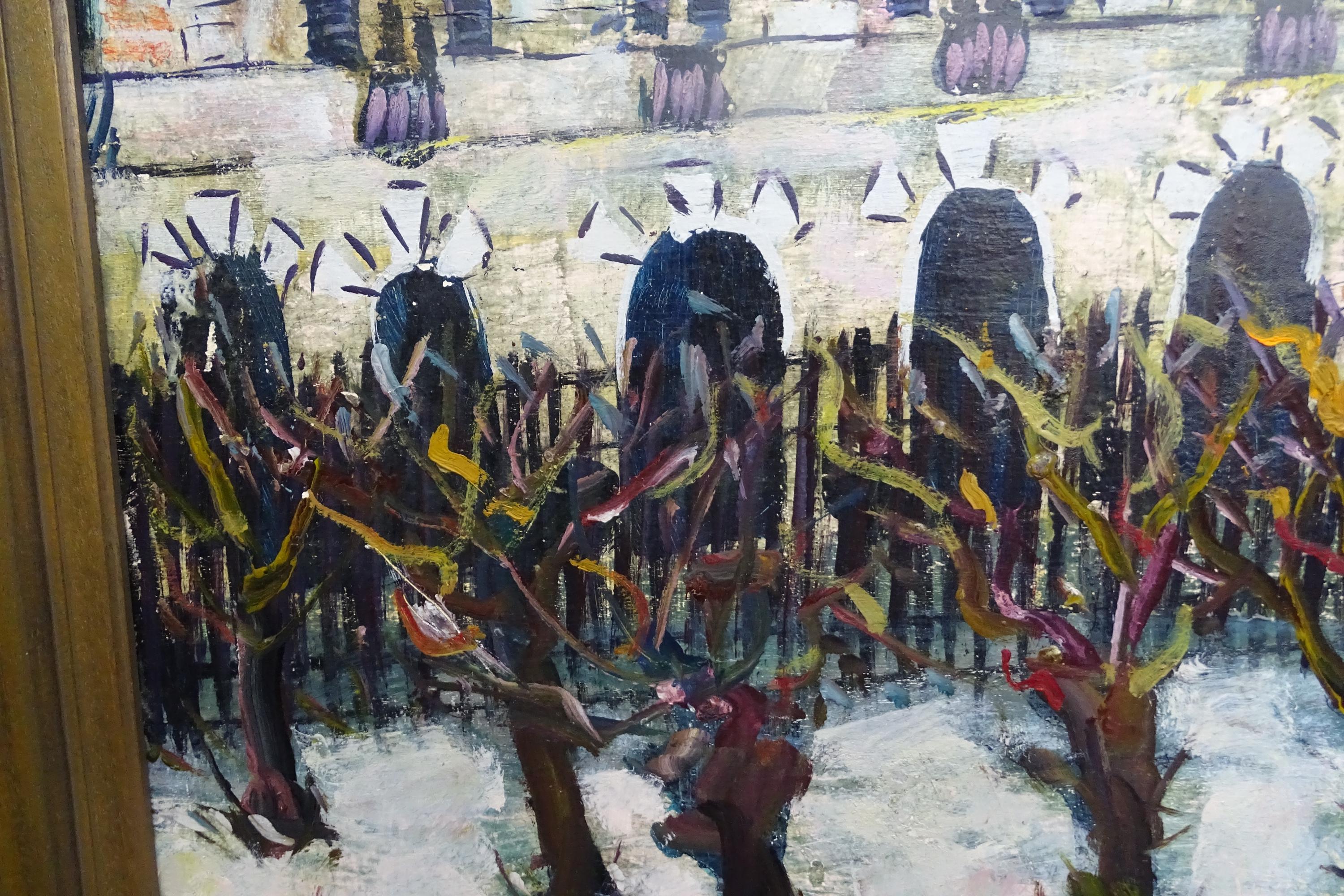 油絵　昔のドイツ・ミュンヘン風景 ミュンヘン、ドイツ、冬の建物、額入り油絵、セルビア人アーティスト