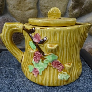 Vintage Transor Ware Cherry Blossom Teapot: Woodgrain Japan Decor