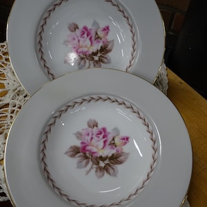 Vintage Noritake Rosemont Soup Bowls: Pink Rose China, Set of Two