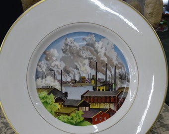 Vintage Amerikaanse Midwest-dinerborden uit Syracuse, Adolph Dehn Americana-bord voor verzamelaars, ontwerp Pittsburgh Steel Industry, VS-staal