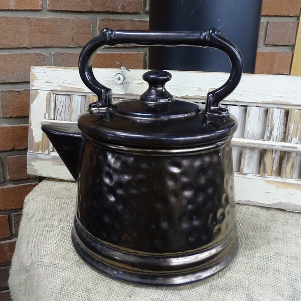 Vintage Mc Coy Ceramic Bronze Tea Pot Cookie Jar, Retro McCoy Tea Pot Cookie Jar with Dimpled Sides and Original Lid, Vintage McCoy Ceramic