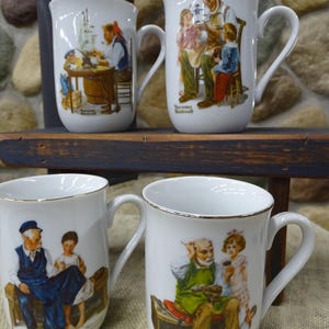 Vintage Norman Rockwell China Mugs: Grandfather & Children Theme, Set of 4