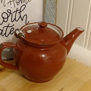 Vintage Austria Enamel Teapot: Burgundy Brown Single Serve Tea Pot