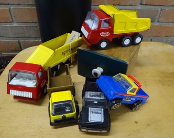 Vintage Tonka Truck Set; Bottom Dump Road Truck, Dump Truck, 3 Pick Up Trucks, 1960s - 1980s Tonka Trucks, Retro Tonka Trucks with Labels