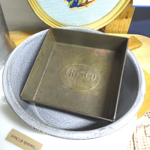Vintage Distressed 1950s CRISCO Shortening Square Steel Baking Pan from Ekco, Vintage CRISCO Advertising Baking Pan with Rust and Patina