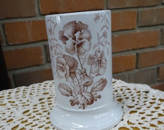 Antique Brown-Westhead, Moore & Co Brown Transferware Vase/Toothbrush Holder, Antique Mowcop Pattern BWM and C Transferware Footed Cup