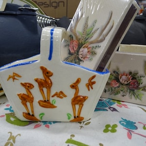 Vintage Embossed Deer Ceramic Dish: KKS 347 Japan Planter