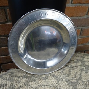Vintage Woodbury Pewter Child&#39;s A to Z, 1 to 10 Feeding Dish, Vintage Woodbury Vermont Pewter Child&#39;s Small Rim Dish with Alphabet & Numbers