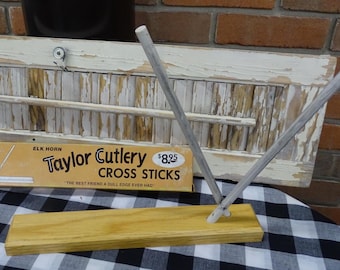 Vintage Elk Horn Taylor Cutlery Knife Sharpener: Cross Sticks in Original Box