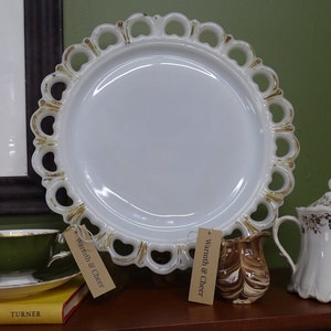 Vintage Milk Glass Cake Platter: 1960s Anchor Hocking, Brown Scalloped Edge