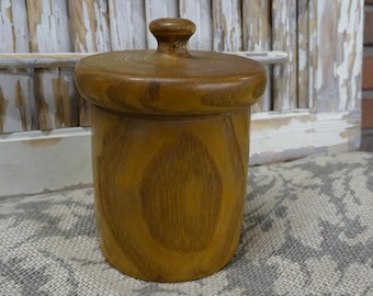 Barattolo per tabacco vintage Treen: legno di quercia tornito a mano, datato 1955
