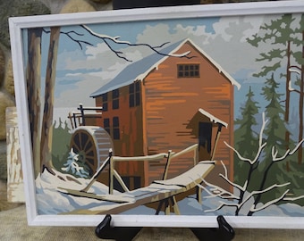 Vintage Winter Paint by Number Rustic Mill, Framed