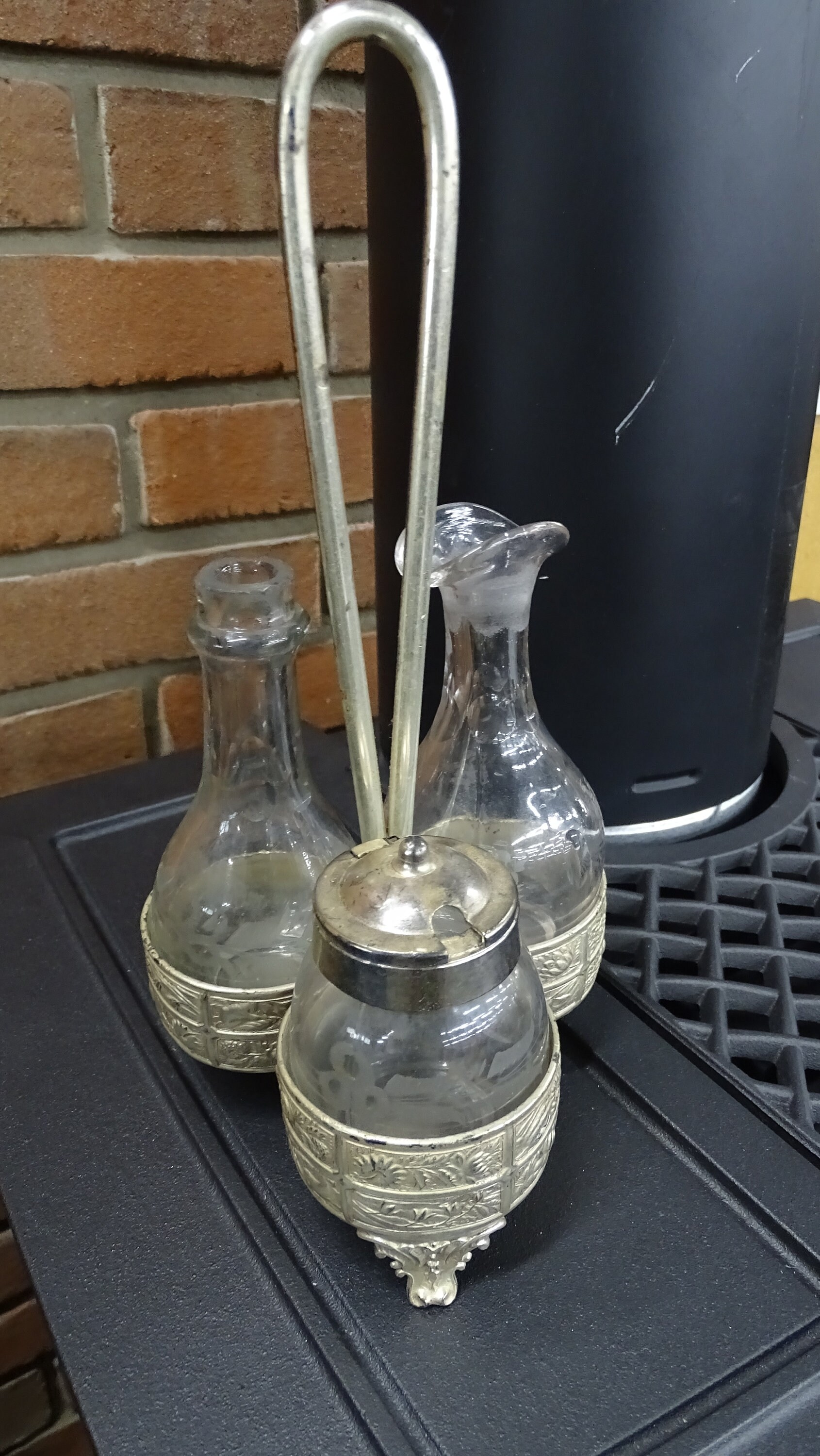 Vintage Silver Plate Condiment Caddy Silver and Glass Etsy