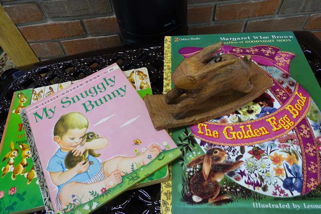 Porcelain Rabbit Book Vintage Rabbit Gift Set: Carved Bunny & Golden Books - Etsy