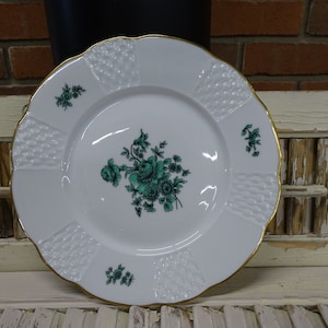 Vintage Vista Alegre Portugal Porcelain Olivia Plate, Retro White Ceramic Plate with Teal Flowers and Gold Trim, VA Portugal Olivia Plate
