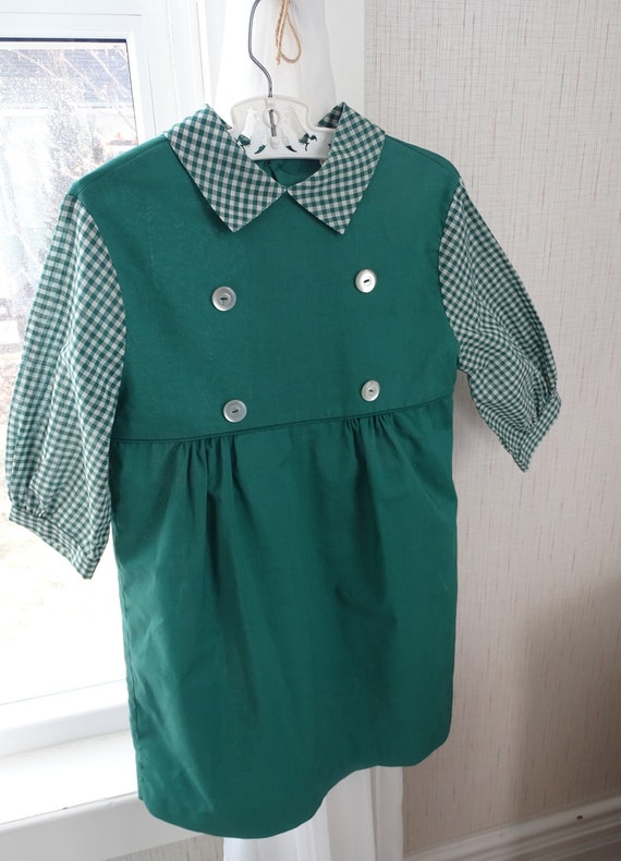 Vintage Green With Gingham Girl Dress, Vintage Ch… - image 1