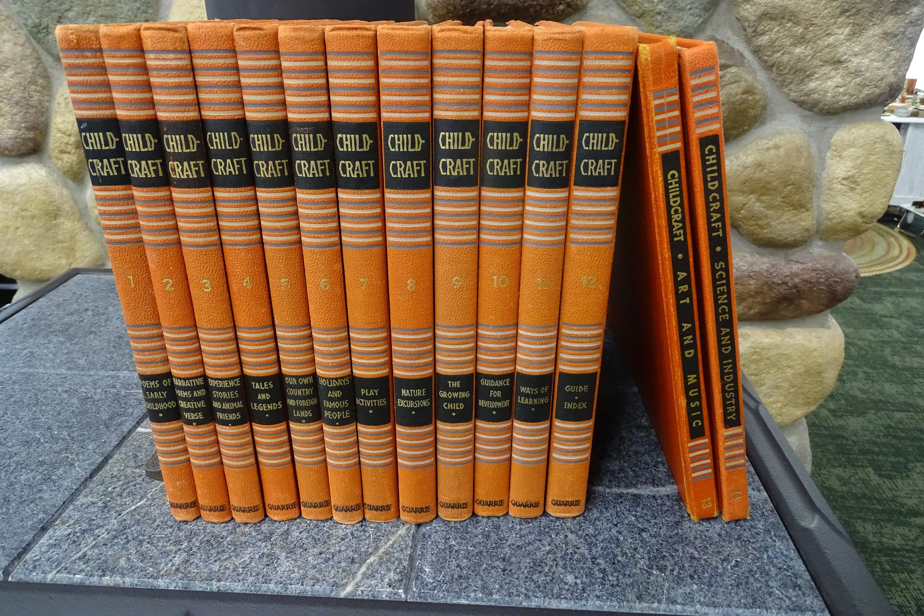 Vintage 14 Volume Set of Childcraft Books from 1947, Full Set of 1947  Childcraft Volumes with Orange Cloth Covers, Vintage Child Literature